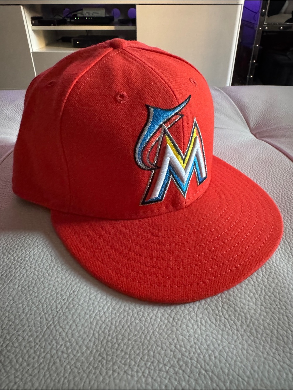 New Era Orange Miami Marlin Logo Baseball Cap Size 7 1/2
